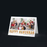Orange Typography Happy Hanukkah Photo Collage Holiday Card<br><div class="desc">Happy Hanukkah! Customisable Happy Hanukkah photo collage card featuring orange simple typography and snow pattern. Personalise by adding three photos,  names,  year and other details. This modern Hanukkah card is available in other colours and cardstock.</div>
