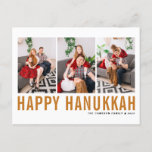 Orange Typography Photo Collage Happy Hanukkah Holiday Postcard<br><div class="desc">Happy Hanukkah! Customisable Happy Hanukkah photo collage postcard featuring orange simple typography and snow pattern. Personalise by adding three photos,  names,  year and other details. This modern Hanukkah postcard is available in other colours and cardstock.</div>