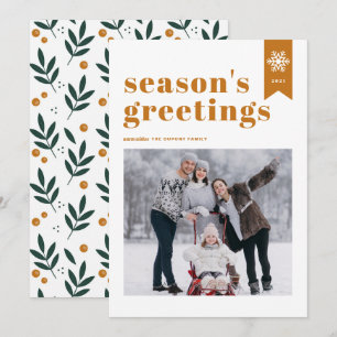 Orange Typography Snowflake Season's Greetings Holiday Card
