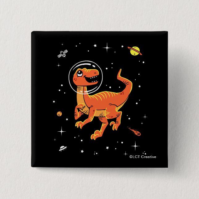 Orange Tyrannosaurus Dinos In Space 15 Cm Square Badge (Front)