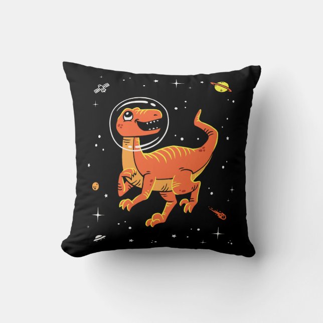 Orange Tyrannosaurus Dinos In Space Cushion (Front)