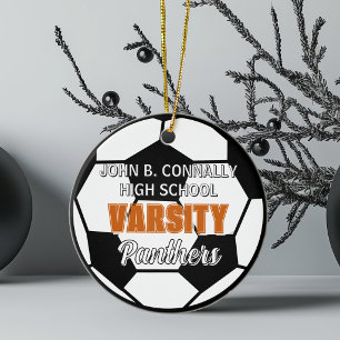 Orange Varsity Soccer Custom High School Christmas Ceramic Tree Decoration