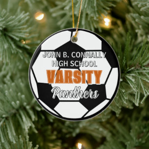 Orange Varsity Soccer Custom High School Christmas Ceramic Tree Decoration