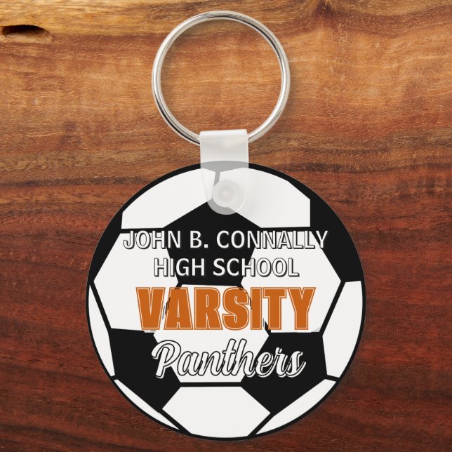 Orange Varsity Soccer Custom High School Key Ring (Front)