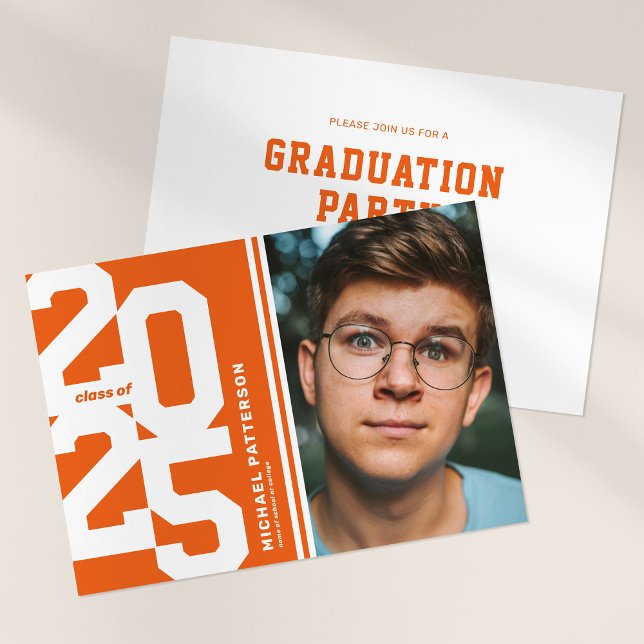Orange Varsity Sport Photo Graduation Party Invitation (Creator Uploaded)