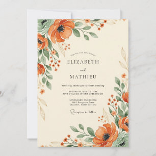 Orange Verdant Bloom Wedding Invitation