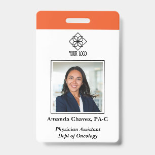 Orange Vertical Custom Employee ID Photo Name Badge