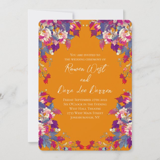 Orange Vibrant Floral Wedding Invitation (Front)