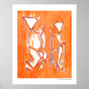Orange Vibrant Pop Couple Art Abstract Painting Poster