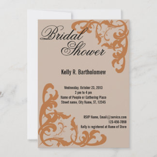 Orange Victorian Flourish Filigree Bridal Shower Invitation
