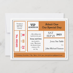 Orange Vintage Concert Ticket Wedding Invitation