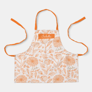 Orange Vintage Floral Custom Name Apron