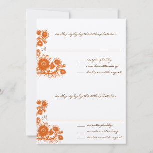 Orange Vintage Flower RSVP Wedding Invitation