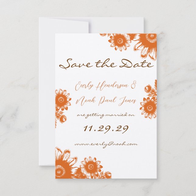 Orange Vintage Flower Wedding Invitation (Front)