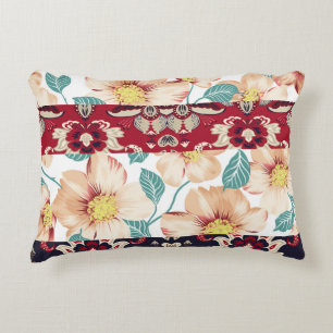 Orange vintage flowers with seamless paisley borde decorative cushion