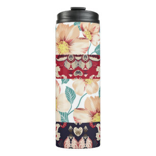 Orange vintage flowers with seamless paisley borde thermal tumbler