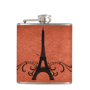 Orange Vintage French Flourish Hip Flask