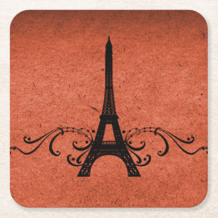 Orange Vintage French Flourish Paper Coaster