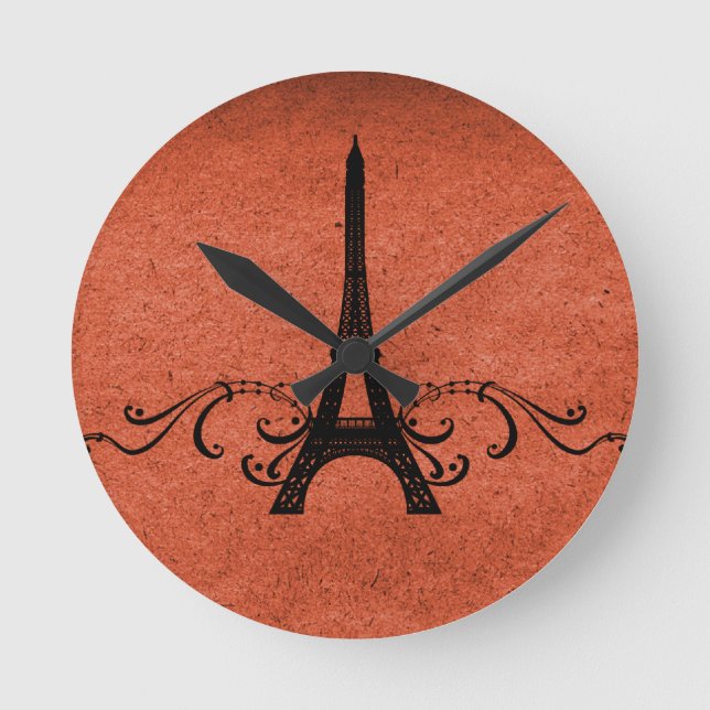 Orange Vintage French Flourish Round Clock (Front)