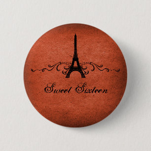 Orange Vintage French Flourish Sweet 16 Button