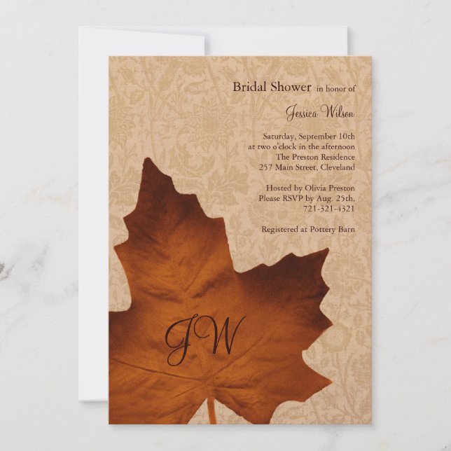 Orange Vintage Monogrammed Bridal Shower Invite (Front)