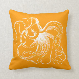 Orange Vintage Octopus & Nautical Stripes Cushion
