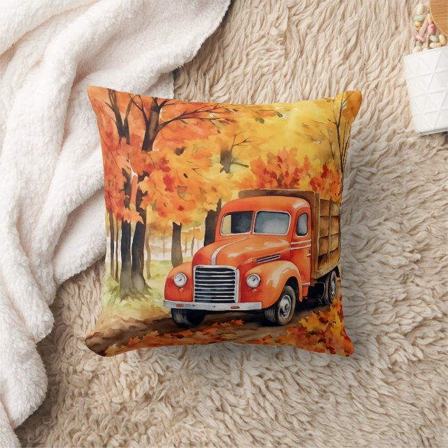 Orange Vintage Pickup Truck in Autumn Cushion (Blanket)