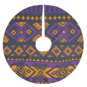 Orange, violet tribal geometric seamless pattern. brushed polyester tree skirt