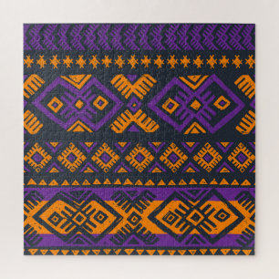 Orange, violet tribal geometric seamless pattern. jigsaw puzzle