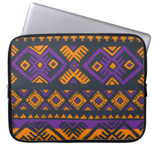 Orange, violet tribal geometric seamless pattern. laptop sleeve