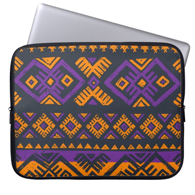 Orange, violet tribal geometric seamless pattern. laptop sleeve (Front)