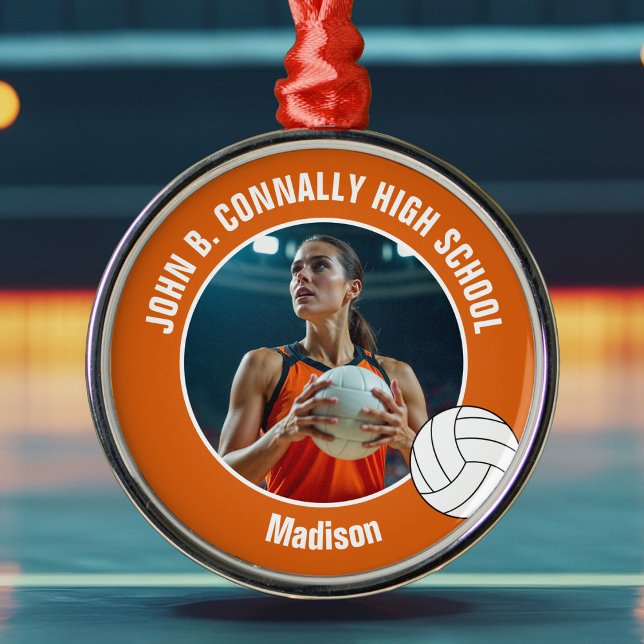 Orange Volleyball Player Photo Christmas Gift Metal Tree Decoration (Creator Uploaded)