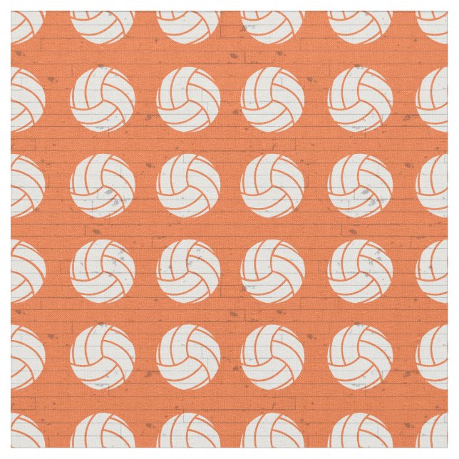 Orange Volleyball Wood Floor Patterned Fabric (Close Up)