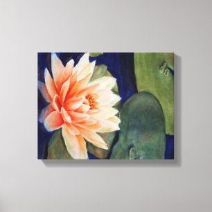 ORANGE WATER LILY WRAPPED CANVAS PAINTING