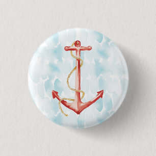 Orange Watercolor Anchor 3 Cm Round Badge