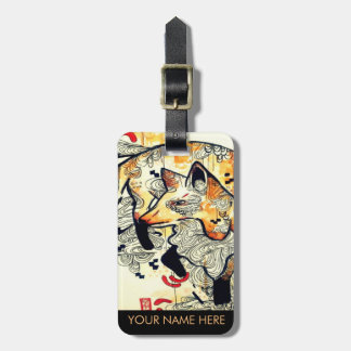 Orange watercolor art fox illustration drawing luggage tag