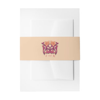 Orange Watercolor Art Nouveau Wedding Invitation Belly Band