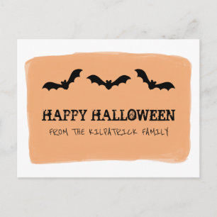 Orange Watercolor Bats Halloween Postcard