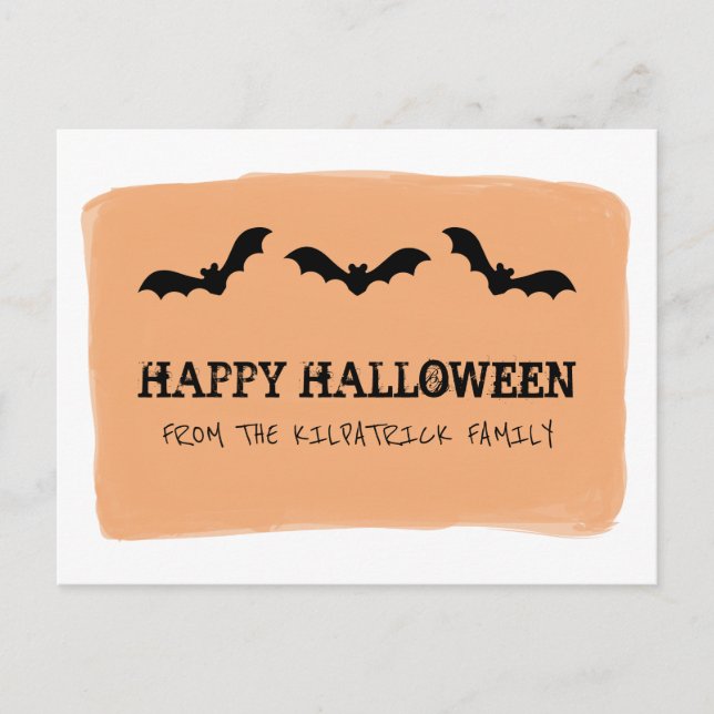 Orange Watercolor Bats Halloween Postcard (Front)
