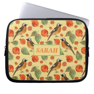 Orange Watercolor Birds and pomegranate Pattern  Laptop Sleeve