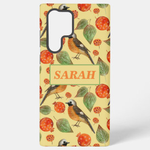 Orange Watercolor Birds and pomegranate Pattern Samsung Galaxy Case