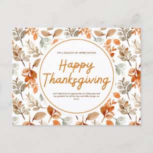 Orange Watercolor Botanical Happy Thanksgiving  Holiday Postcard