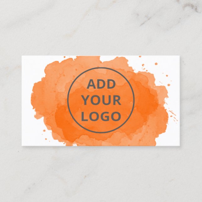 Orange watercolor brushstroke upload your logo   business card (Front)