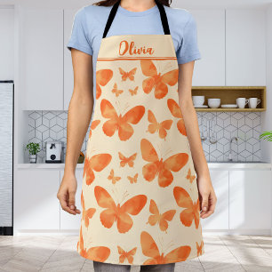 Orange Watercolor Butterflies  Apron