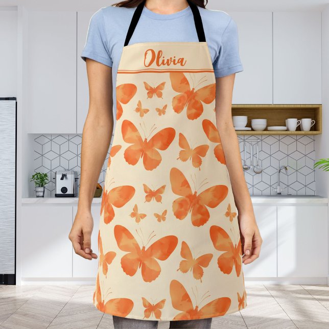 Orange Watercolor Butterflies  Apron (Creator Uploaded)