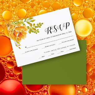 Orange watercolor cactus flowers wedding RSVP card