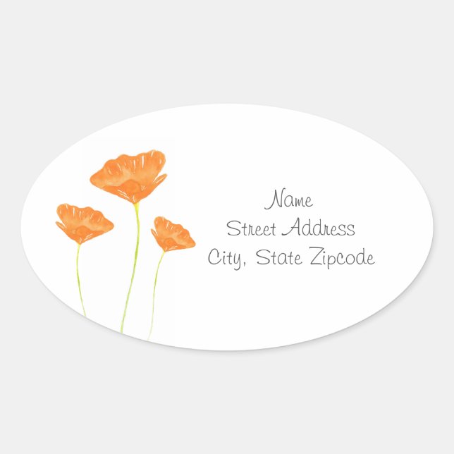 Orange Watercolor California Poppies Labels (Front)