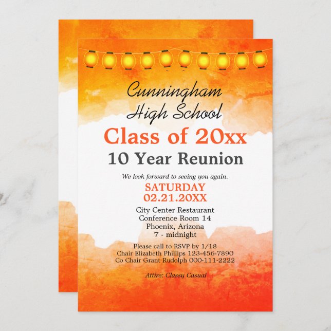 Orange Watercolor Class Reunion Template (Front/Back)