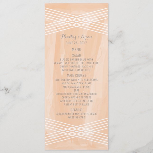 Orange Watercolor Deco Wedding Menu (Front)