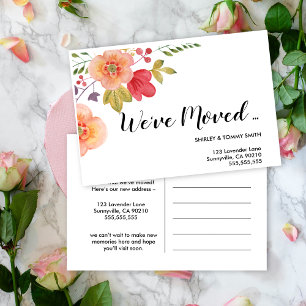 Orange Watercolor Floral   Change of Address  Announcement Postcard